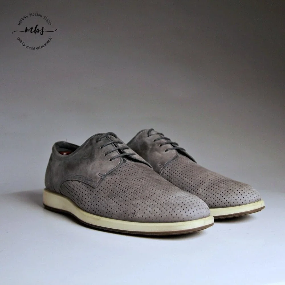 Ecco‎ Jared Low-Top Round Toe Suede Leather Oxfords Shoes Grey Men EU 44